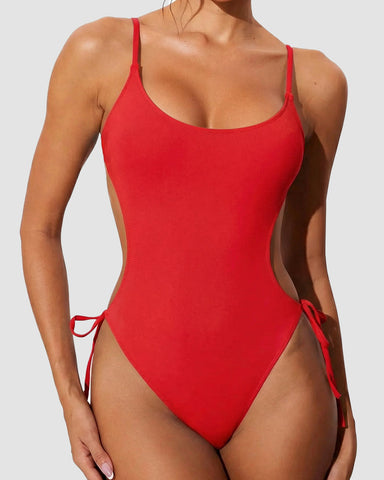 Scoop Neck Backless One Piece Swimsuit – Adjustable Straps, Fully Lined