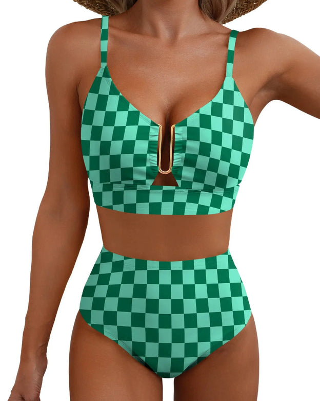 2 Piece Tummy Control  Bikini Set U-Wire Cutout Swimsuit