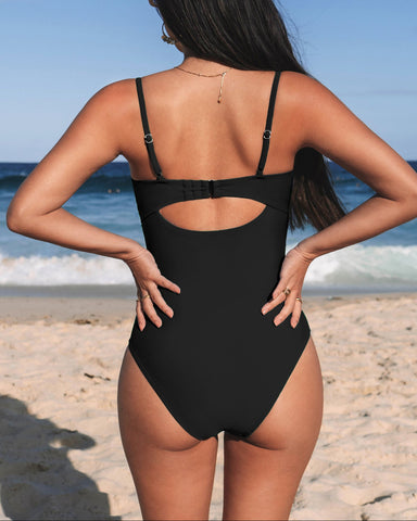 Twist & Cut-Out Floral Tummy Control One-Piece