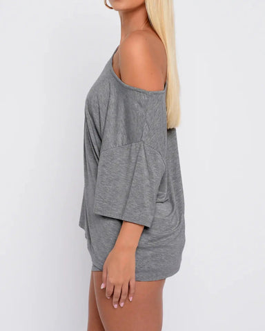 Women’s Two Piece Lounge Set Off Shoulder Top and Shorts