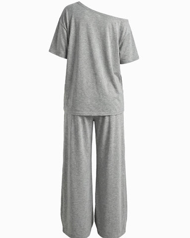 Women's Off-Shoulder Tee Wide-Leg Pants 2P Set