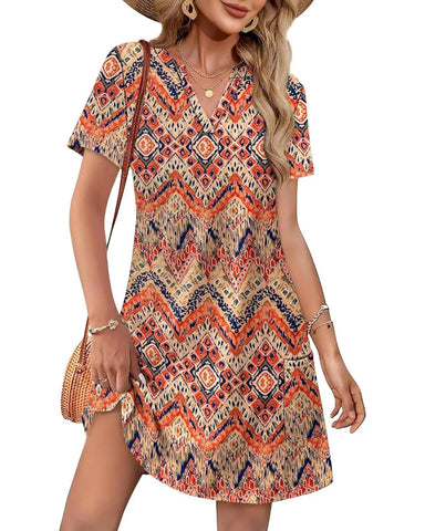 Summer 2026 Women’s V-Neck Casual Short Sleeve Dress Beach Wedding Vacation Wear