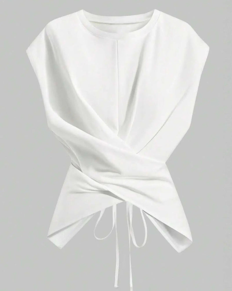Women's Knit Round Neck Drop Shoulder Cross Back Top