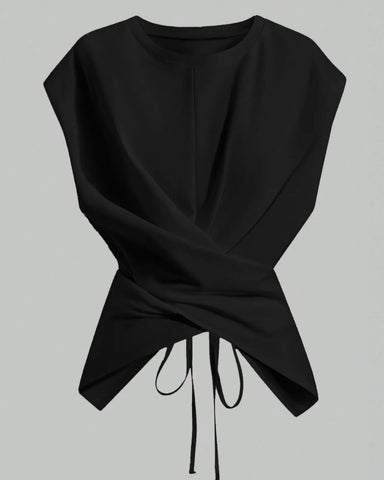 Women's Knit Round Neck Drop Shoulder Cross Back Top