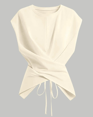 Women's Knit Round Neck Drop Shoulder Cross Back Top