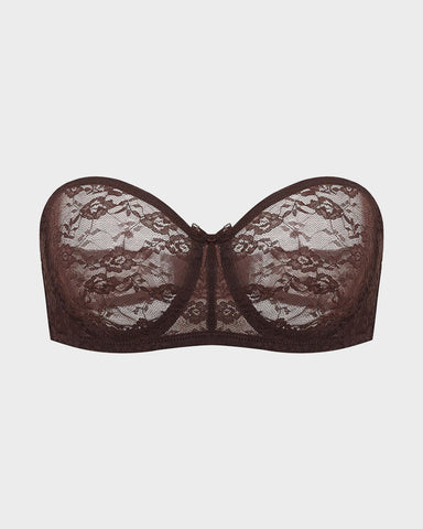 Women's No Padding Strapless Lace Bra Underwire Multiway See-Through