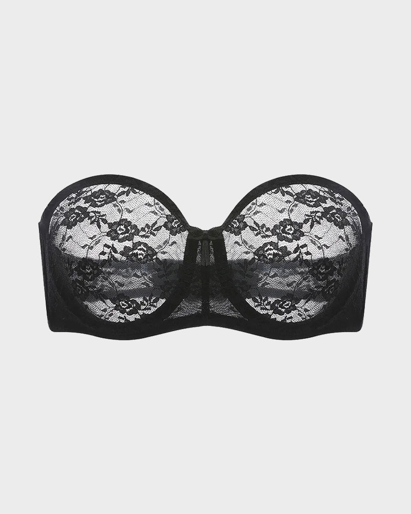 Women's No Padding Strapless Lace Bra Underwire Multiway See-Through