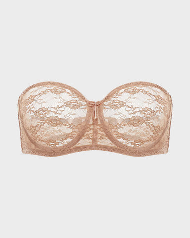 Women's No Padding Strapless Lace Bra Underwire Multiway See-Through