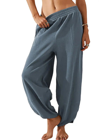 Women’s Baggy Wide-Leg Elastic Waist Pants with Pockets