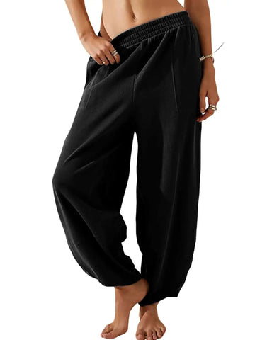 Women’s Baggy Wide-Leg Elastic Waist Pants with Pockets