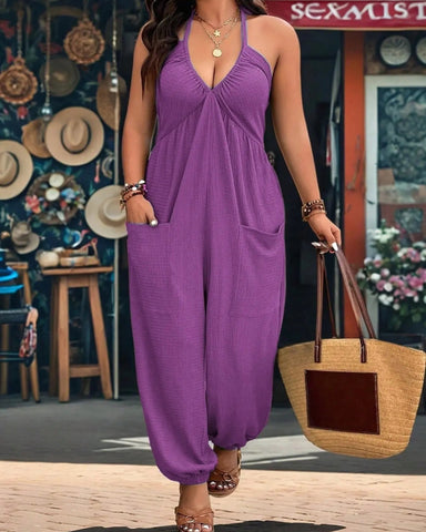 Women’s Pocket Jumpsuit, Sleeveless Casual Plus Size