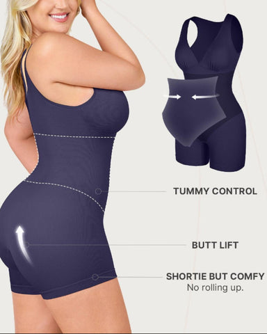 Deep V Bodycon Romper – Sculpt & Tummy Control