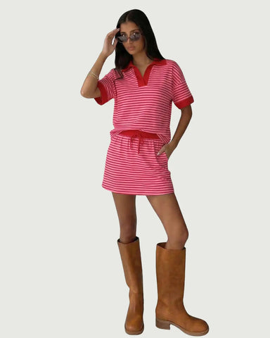 2-Piece V-Neck Polo Skort with Built-in Shorts