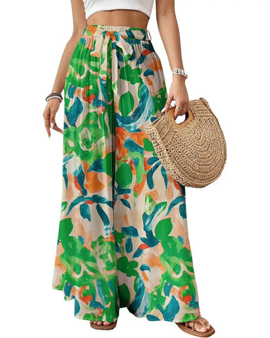 Wide Leg Flowy Palazzo Pants, High-Waist Summer Trousers