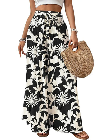 Wide Leg Flowy Palazzo Pants, High-Waist Summer Trousers