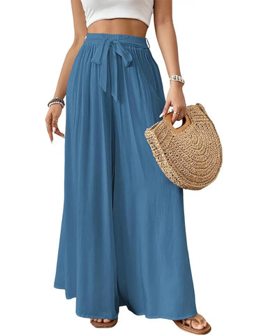 Wide Leg Flowy Palazzo Pants, High-Waist Summer Trousers