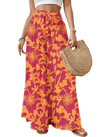 Wide Leg Flowy Palazzo Pants, High-Waist Summer Trousers