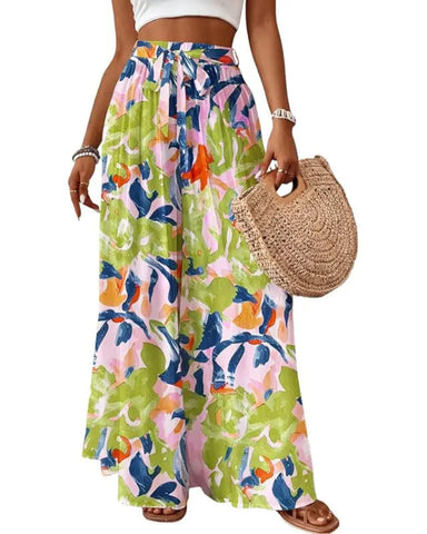 Wide Leg Flowy Palazzo Pants, High-Waist Summer Trousers