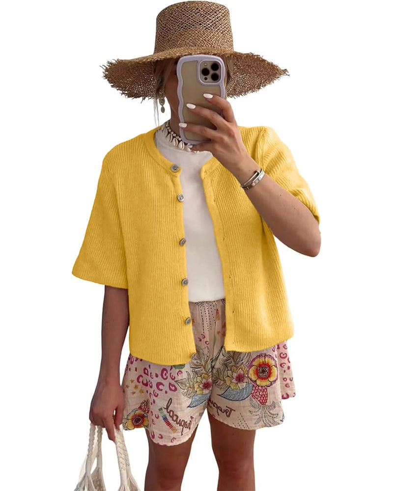 Women’s Ribbed Button Cardigan Knit Top Summer Lightweight Cover Up