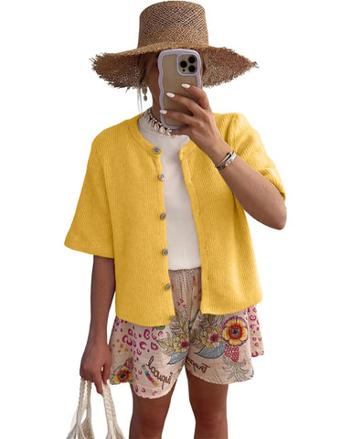 Women’s Ribbed Button Cardigan Knit Top Summer Lightweight Cover Up