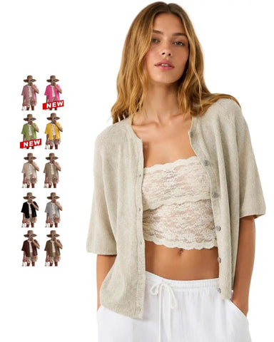 Women’s Ribbed Button Cardigan Knit Top Summer Lightweight Cover Up