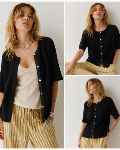 Women’s Ribbed Button Cardigan Knit Top Summer Lightweight Cover Up