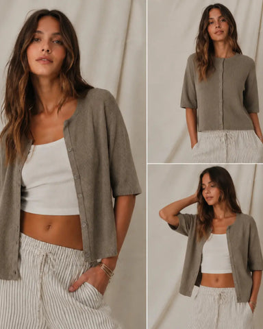 Women’s Ribbed Button Cardigan Knit Top Summer Lightweight Cover Up