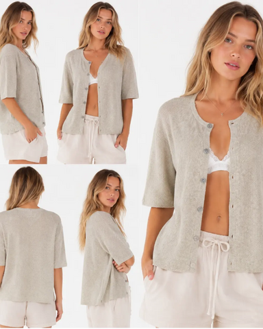 Women’s Ribbed Button Cardigan Knit Top Summer Lightweight Cover Up