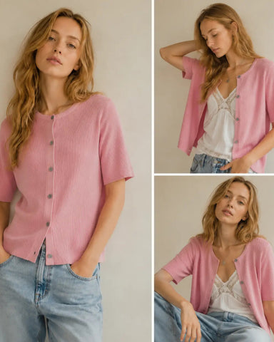 Women’s Ribbed Button Cardigan Knit Top Summer Lightweight Cover Up