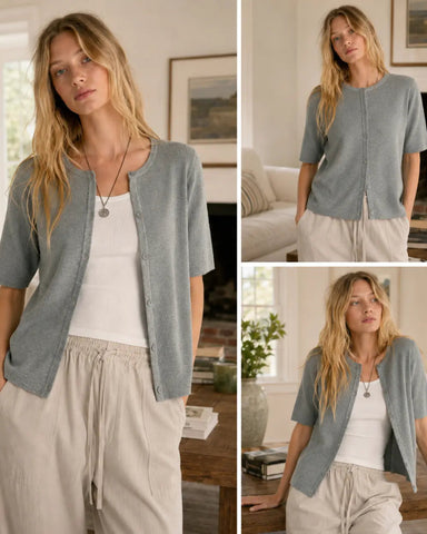 Women’s Ribbed Button Cardigan Knit Top Summer Lightweight Cover Up