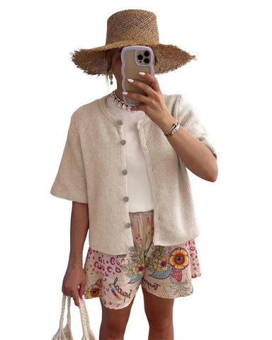 Women’s Ribbed Button Cardigan Knit Top Summer Lightweight Cover Up