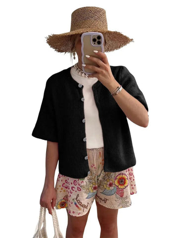 Women’s Ribbed Button Cardigan Knit Top Summer Lightweight Cover Up