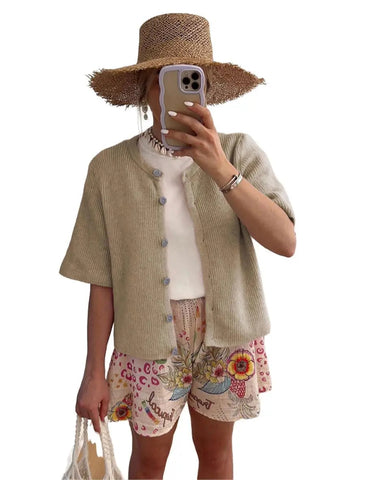 Women’s Ribbed Button Cardigan Knit Top Summer Lightweight Cover Up