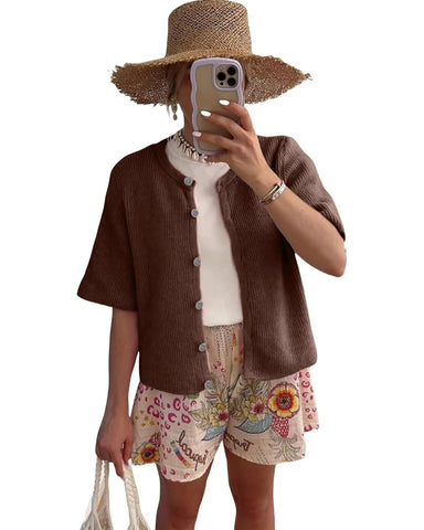 Women’s Ribbed Button Cardigan Knit Top Summer Lightweight Cover Up