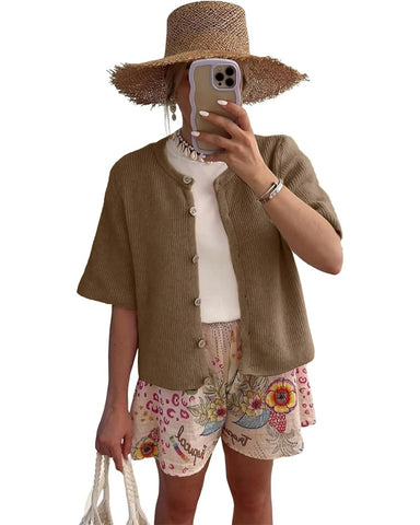 Women’s Ribbed Button Cardigan Knit Top Summer Lightweight Cover Up
