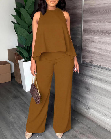 Women’s Halter 2PC Set Wide Leg Pants Summer Outfit
