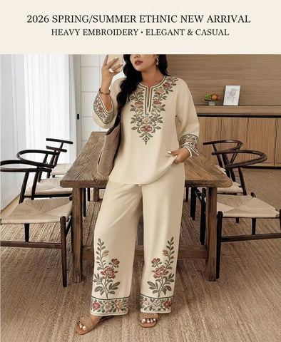 Women’s Ethnic 2-Piece Set: Long-Sleeve Lace Top & Dress