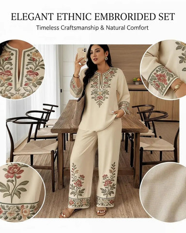 Women’s Ethnic 2-Piece Set: Long-Sleeve Lace Top & Dress