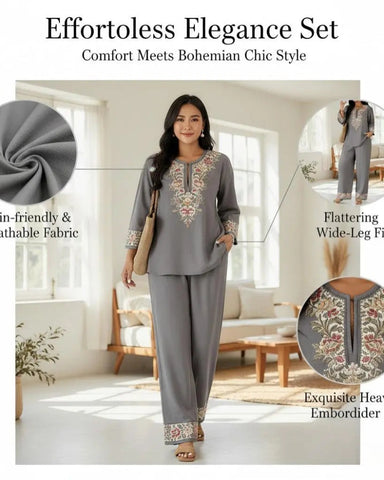 Women’s Ethnic 2-Piece Set: Long-Sleeve Lace Top & Dress