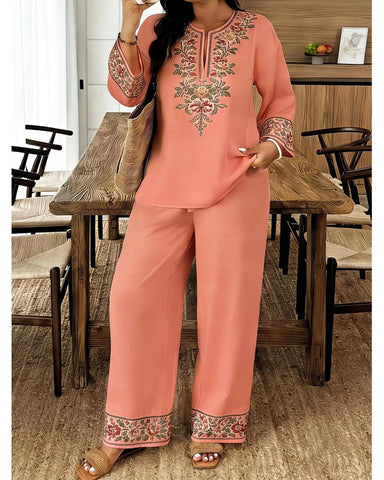 Women’s Ethnic 2-Piece Set: Long-Sleeve Lace Top & Dress