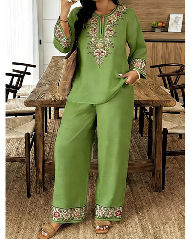 Women’s Ethnic 2-Piece Set: Long-Sleeve Lace Top & Dress