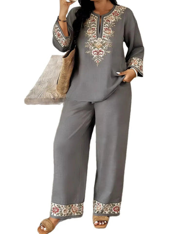 Women’s Ethnic 2-Piece Set: Long-Sleeve Lace Top & Dress