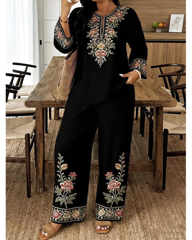 Women’s Ethnic 2-Piece Set: Long-Sleeve Lace Top & Dress
