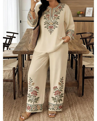 Women’s Ethnic 2-Piece Set: Long-Sleeve Lace Top & Dress