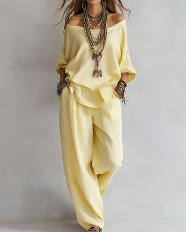 Summer Linen Set Relaxed Fit Top & Wide-Leg Pants Effortless Casual Wear