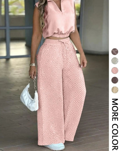 Women’s 2-Piece Casual Set – Sleeveless Top & Wide-Leg Pants