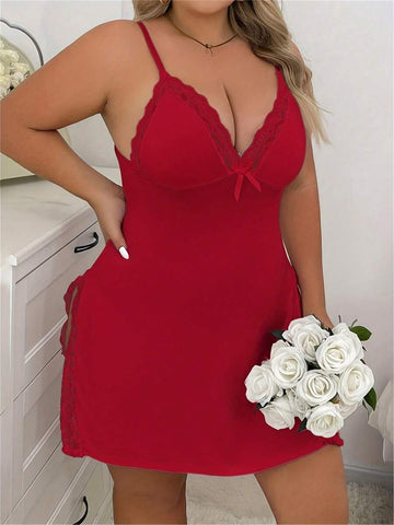 Plus Size Women’s Lace-Trim Side Split Cami Nightgown