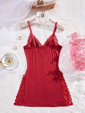 Plus Size Women’s Lace-Trim Side Split Cami Nightgown