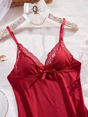 Plus Size Women’s Lace-Trim Side Split Cami Nightgown
