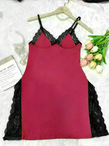Plus Size Women’s Lace-Trim Side Split Cami Nightgown